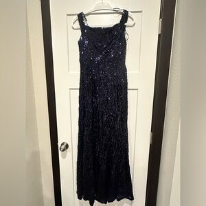 Elegant Navy Sequin Evening Gown